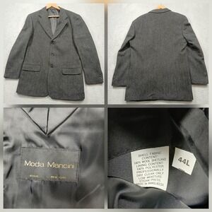 Moda Mancini Wool Blazer Men's 44L Gray Herringbone Sport Coat